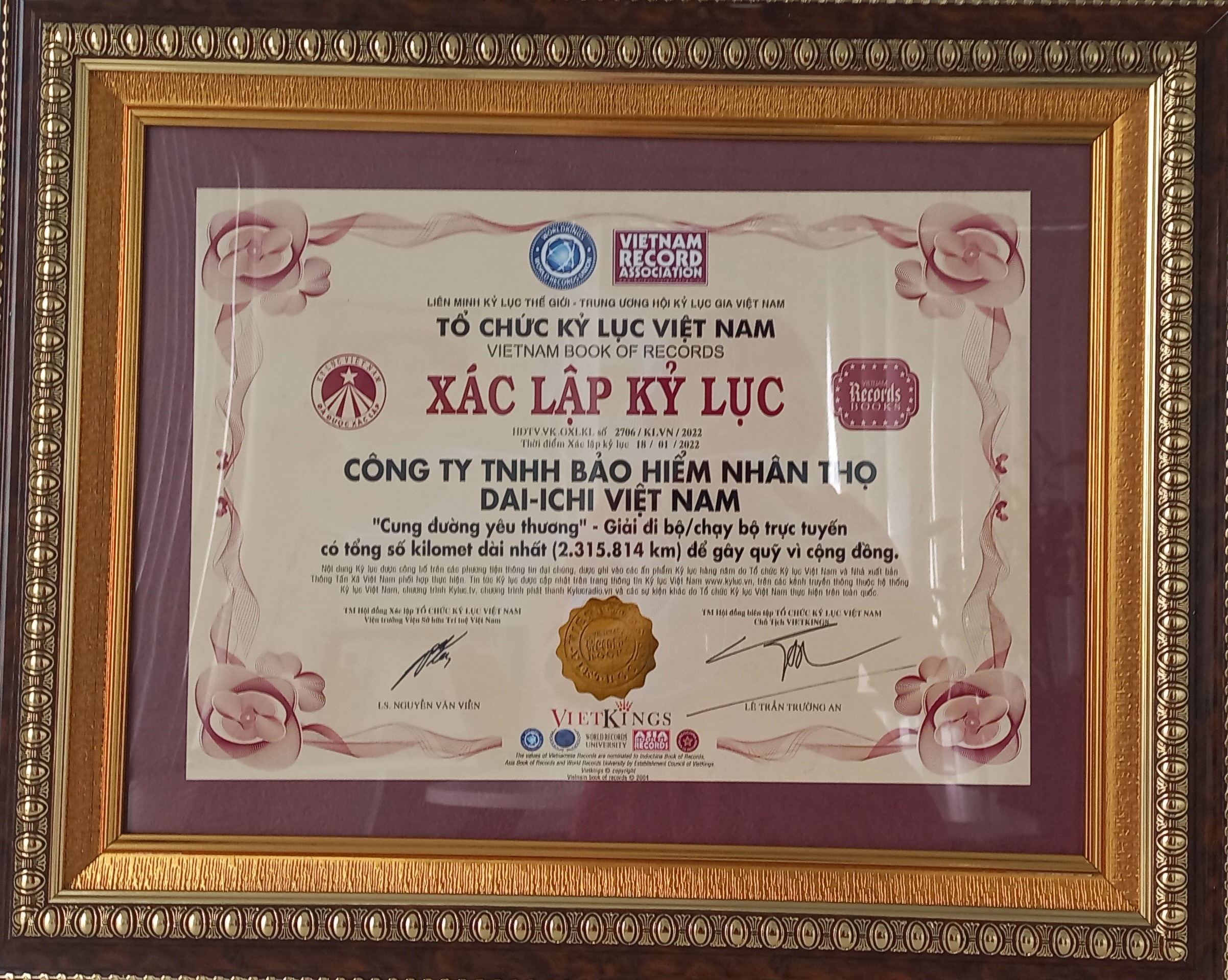 Giải Đi/Chạy bộ trực tuyến vì cộng đồng “Dai-ichi - Cung Đường Yêu Thương 2021” vinh dự nhận Kỷ lục Việt Nam...